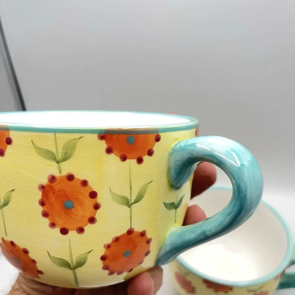 CRATE & BARREL - CERAMIC FLORAL ~ Set Of 2